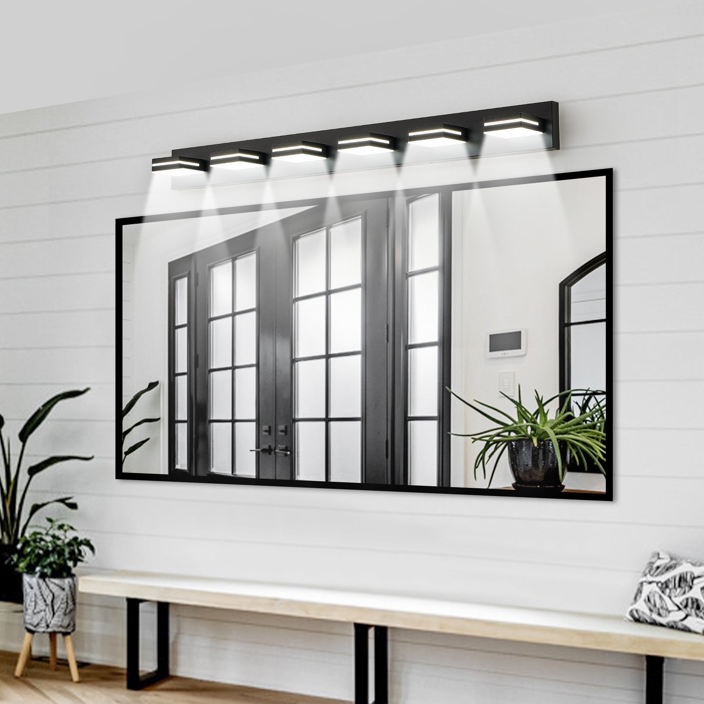 Modern Black LED Vanity Light, 6-Lights Wall Sconce for Bathroom and Mirror, Sleek Minimalist Design, Energy-Efficient, Easy to Install