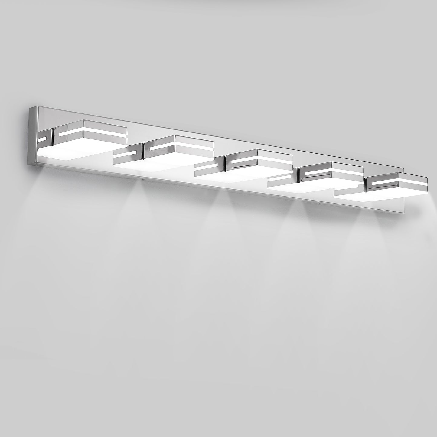 Modern Chrome LED Vanity Light, 5-Lights Wall Sconce for Bathroom and Mirror, Sleek Minimalist Design, Energy-Efficient, Easy to Install