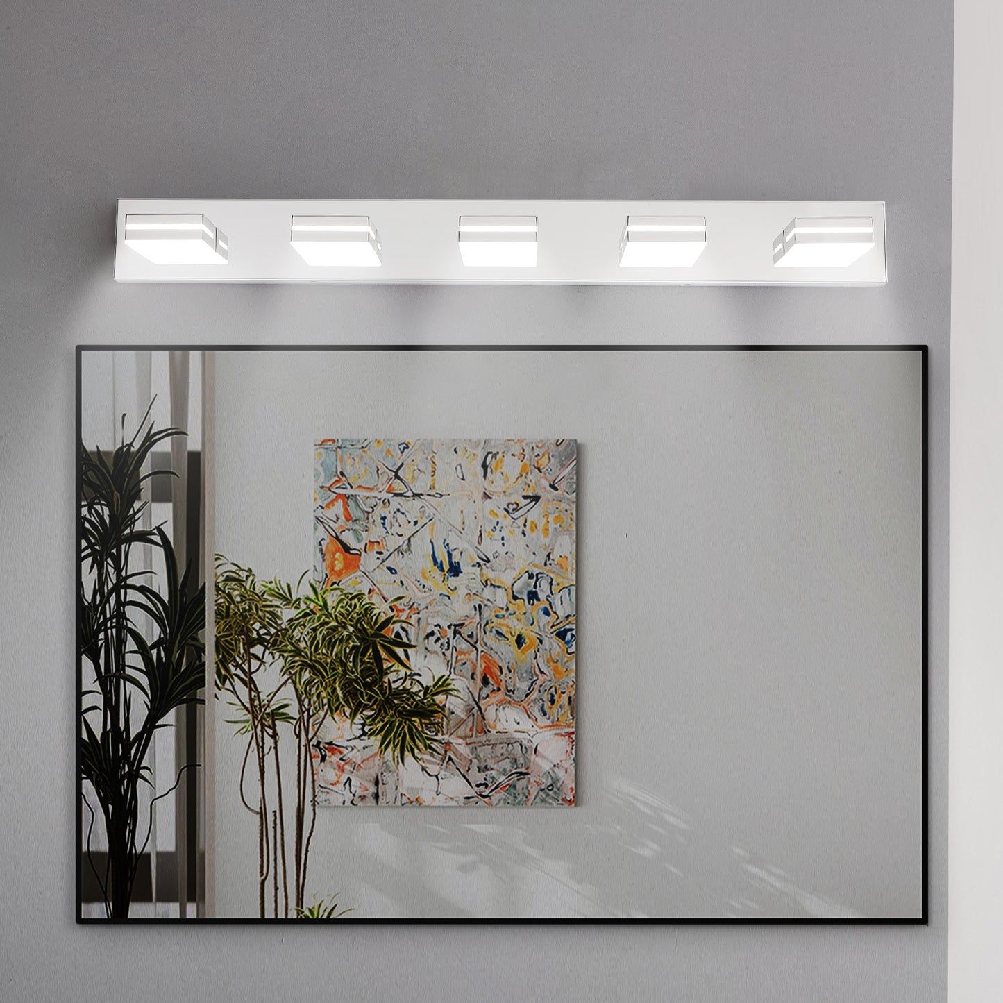 Modern Chrome LED Vanity Light, 5-Lights Wall Sconce for Bathroom and Mirror, Sleek Minimalist Design, Energy-Efficient, Easy to Install