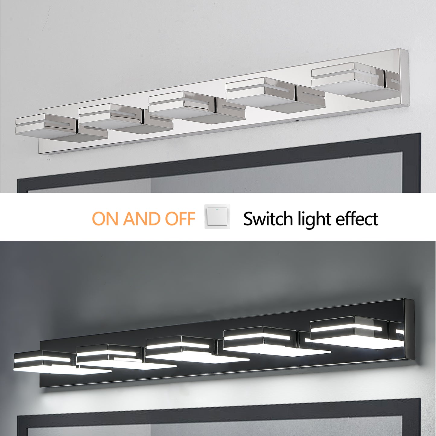 Modern Chrome LED Vanity Light, 5-Lights Wall Sconce for Bathroom and Mirror, Sleek Minimalist Design, Energy-Efficient, Easy to Install