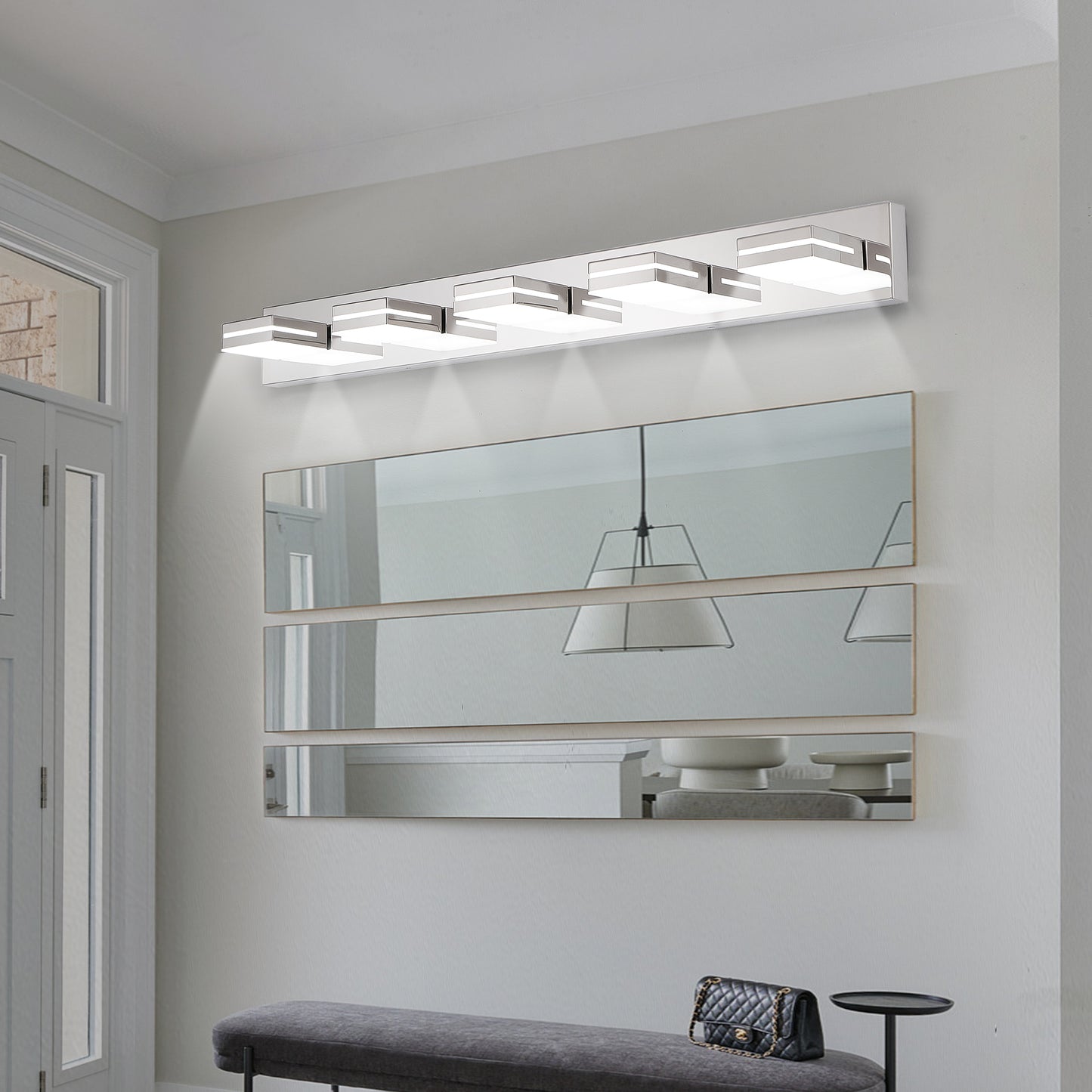 Modern Chrome LED Vanity Light, 5-Lights Wall Sconce for Bathroom and Mirror, Sleek Minimalist Design, Energy-Efficient, Easy to Install