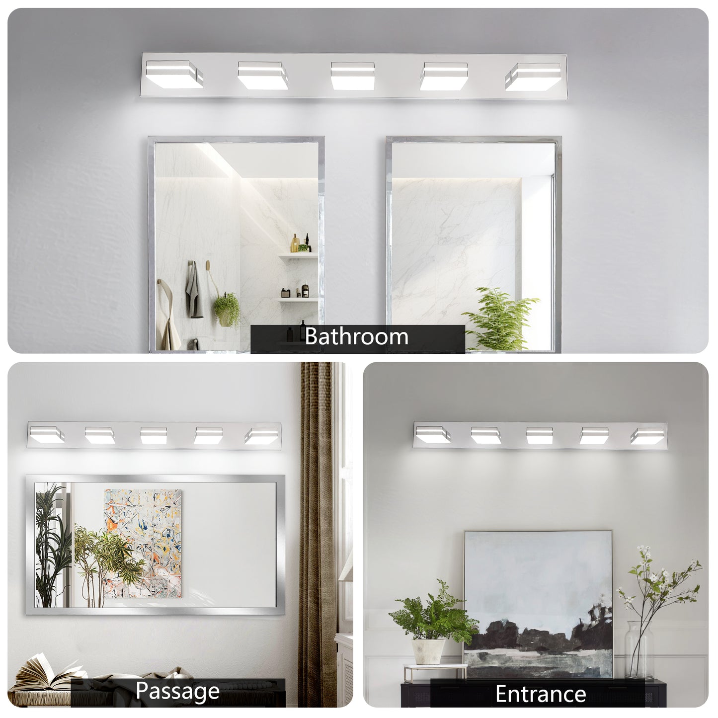 Modern Chrome LED Vanity Light, 5-Lights Wall Sconce for Bathroom and Mirror, Sleek Minimalist Design, Energy-Efficient, Easy to Install