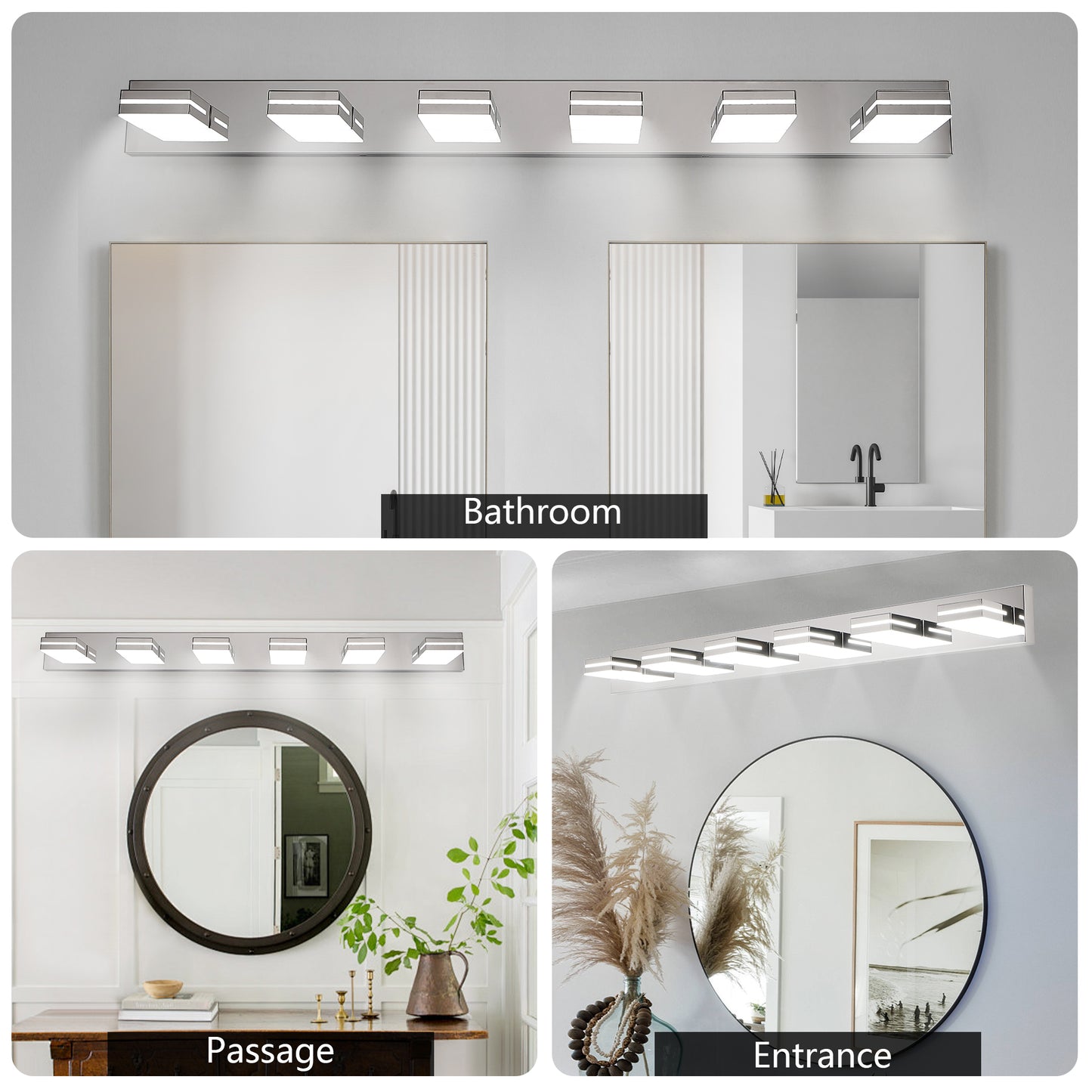Modern Chrome LED Vanity Light, 6-Lights Wall Sconce for Bathroom and Mirror, Sleek Minimalist Design, Energy-Efficient, Easy to Install
