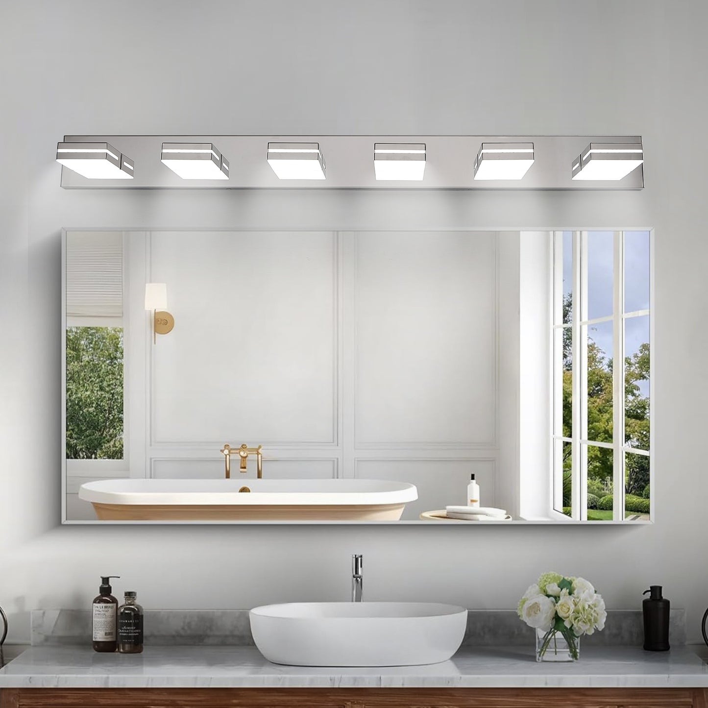 Modern Chrome LED Vanity Light, 6-Lights Wall Sconce for Bathroom and Mirror, Sleek Minimalist Design, Energy-Efficient, Easy to Install