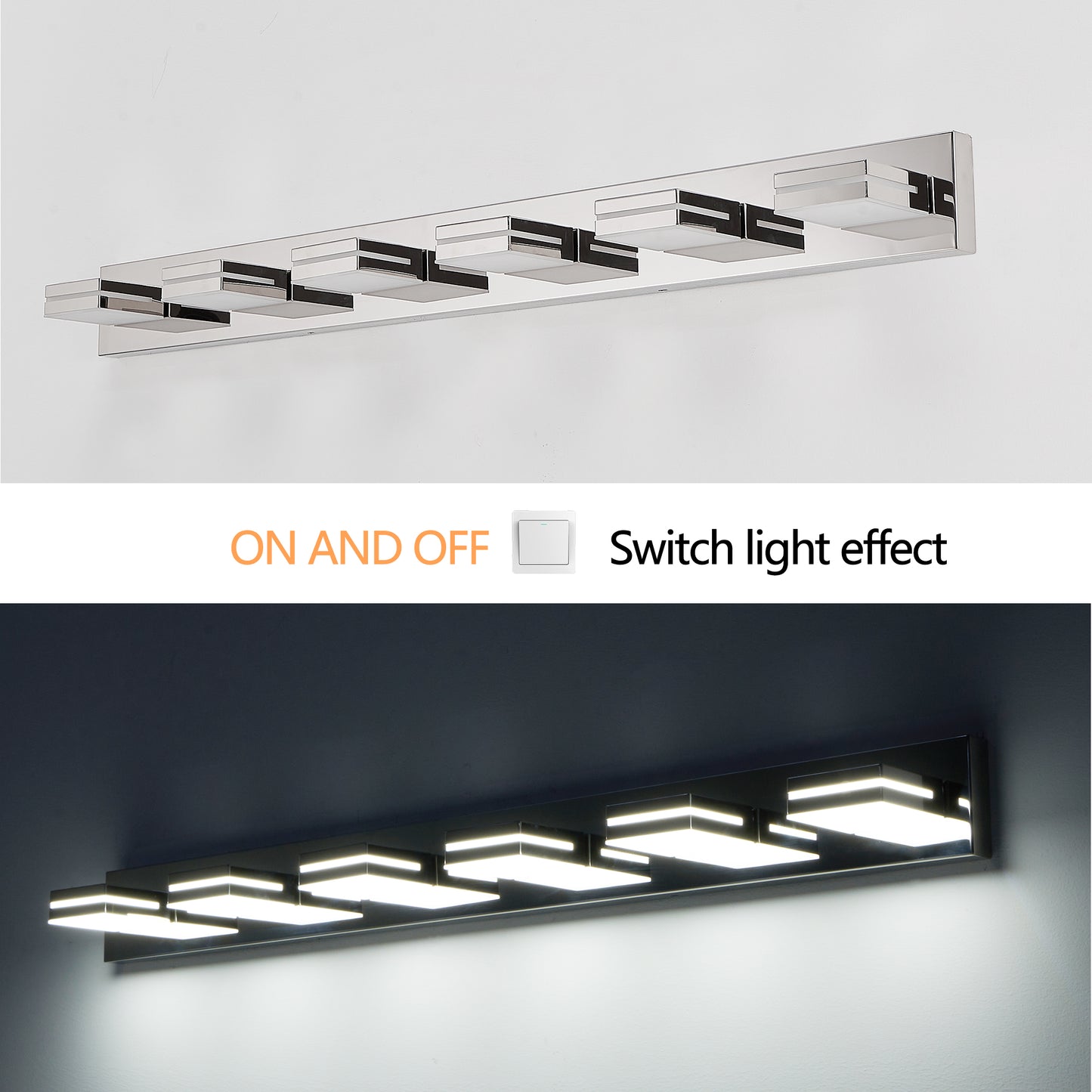 Modern Chrome LED Vanity Light, 6-Lights Wall Sconce for Bathroom and Mirror, Sleek Minimalist Design, Energy-Efficient, Easy to Install