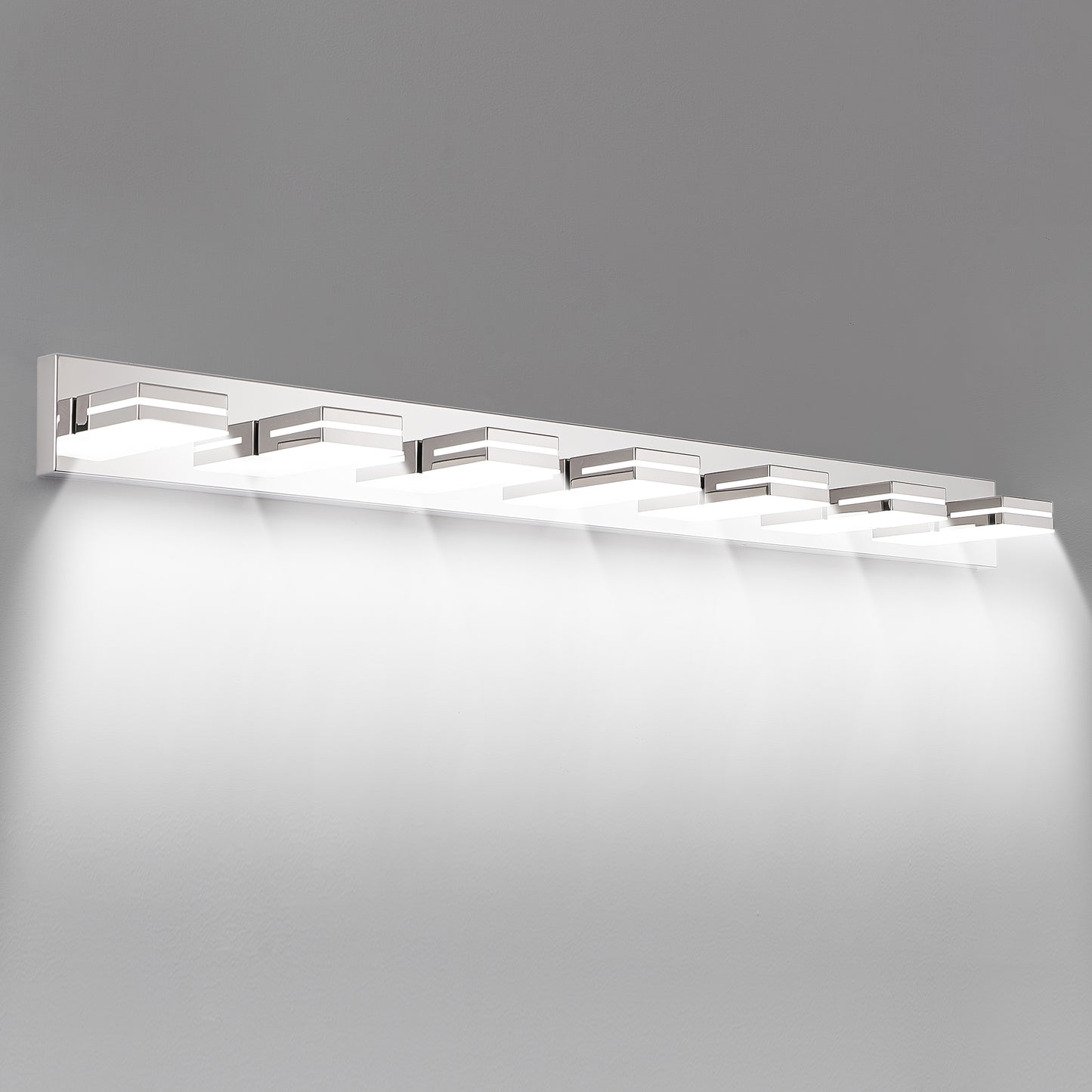 Modern Chrome LED Vanity Light, 7-Lights Wall Sconce for Bathroom and Mirror, Sleek Minimalist Design, Energy-Efficient, Easy to Install