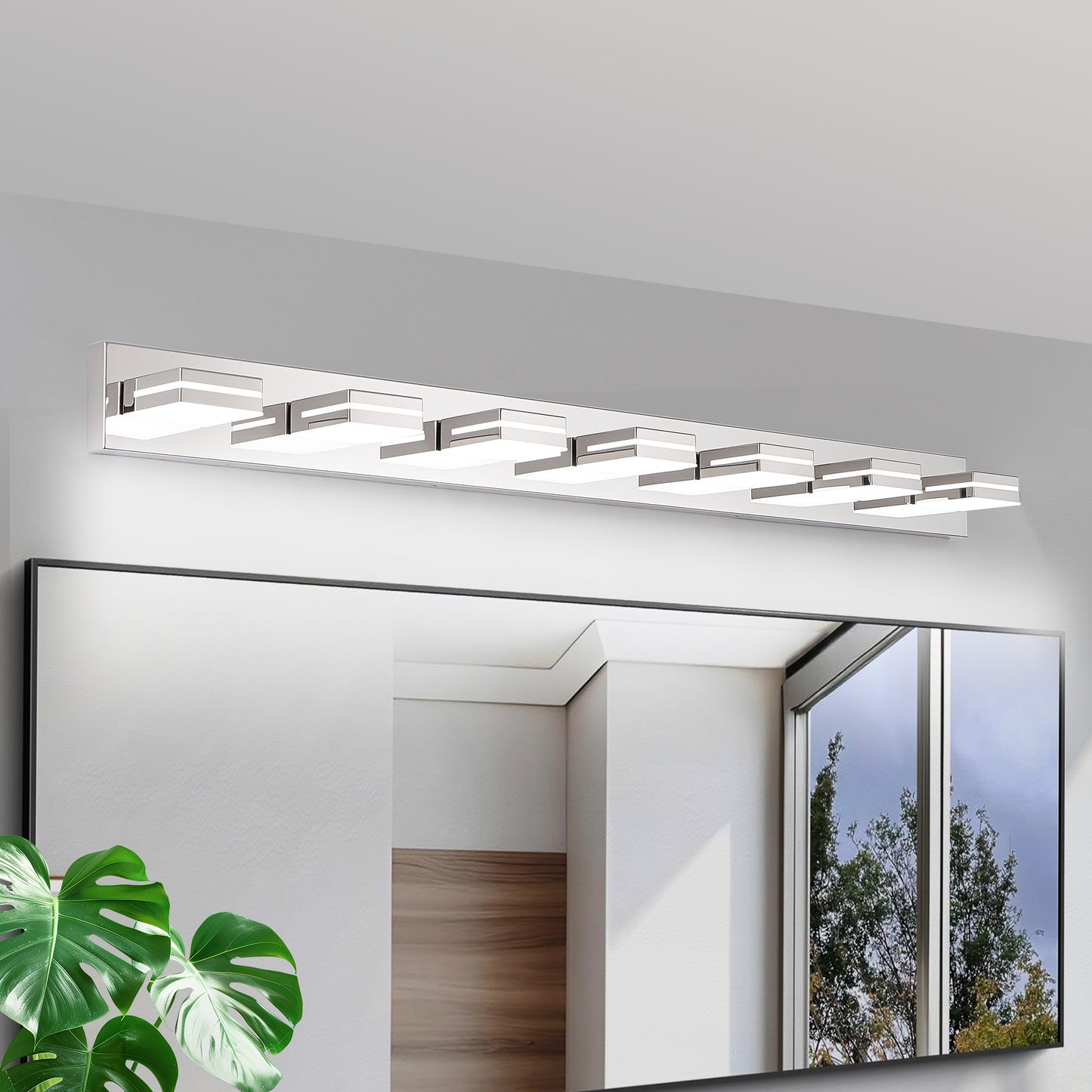 Modern Chrome LED Vanity Light, 7-Lights Wall Sconce for Bathroom and Mirror, Sleek Minimalist Design, Energy-Efficient, Easy to Install