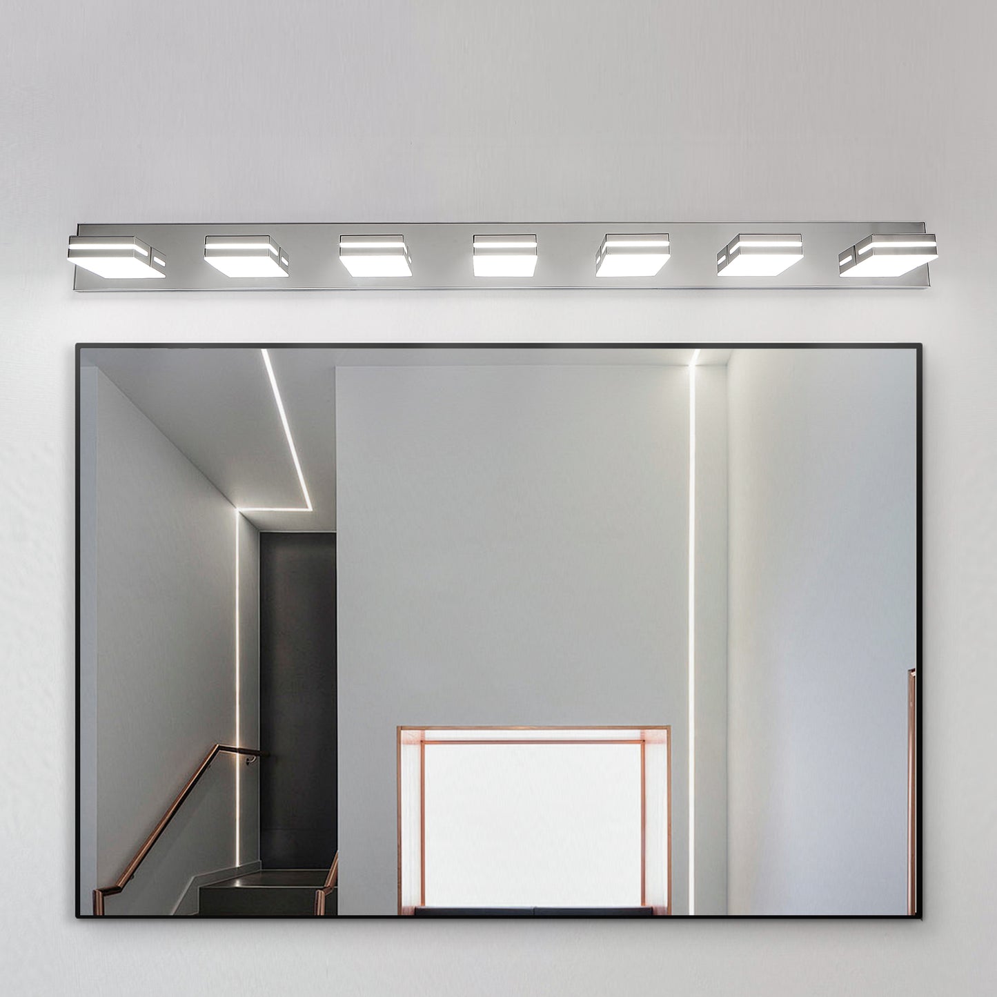 Modern Chrome LED Vanity Light, 7-Lights Wall Sconce for Bathroom and Mirror, Sleek Minimalist Design, Energy-Efficient, Easy to Install