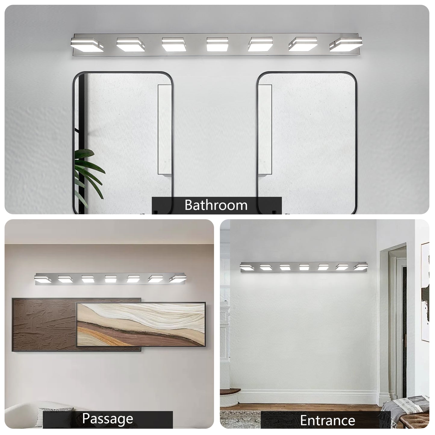 Modern Chrome LED Vanity Light, 7-Lights Wall Sconce for Bathroom and Mirror, Sleek Minimalist Design, Energy-Efficient, Easy to Install