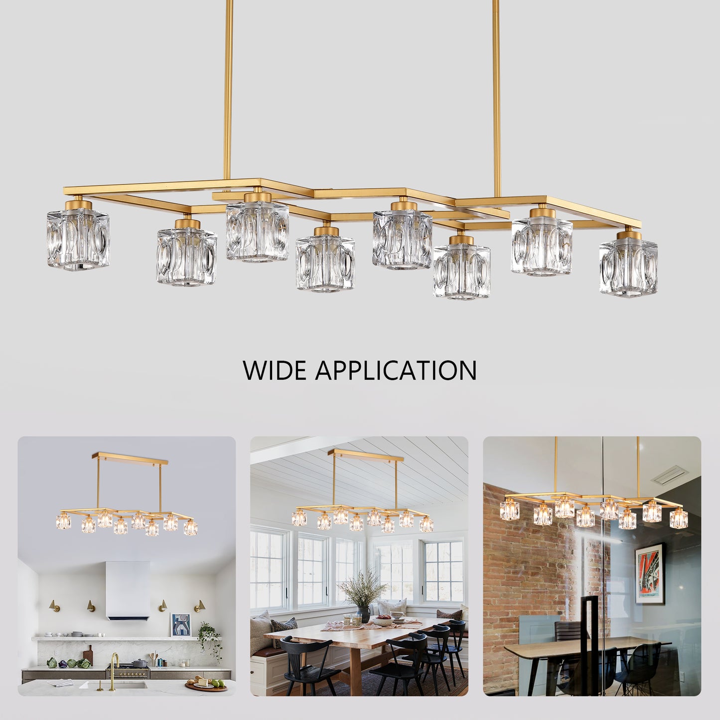 Crystal Chandelier for Dining Room, 8-Light Kitchen Chandelier Light Fixture Modern Metal Industrial Chandeliers for Farmhouse Entryway Living Room--Matte Gold (8*G9 Bulbs Included)