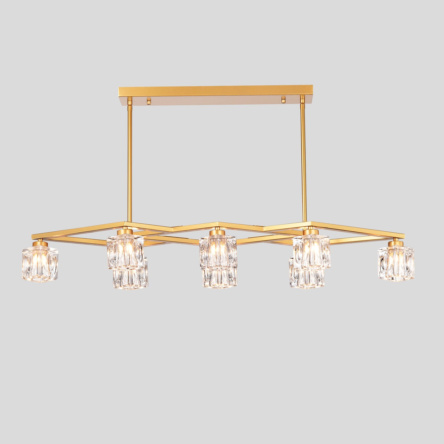 Crystal Chandelier for Dining Room, 8-Light Kitchen Chandelier Light Fixture Modern Metal Industrial Chandeliers for Farmhouse Entryway Living Room--Matte Gold (8*G9 Bulbs Included)