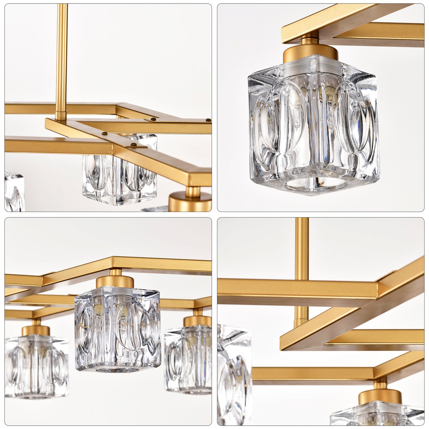 Crystal Chandelier for Dining Room, 8-Light Kitchen Chandelier Light Fixture Modern Metal Industrial Chandeliers for Farmhouse Entryway Living Room--Matte Gold (8*G9 Bulbs Included)