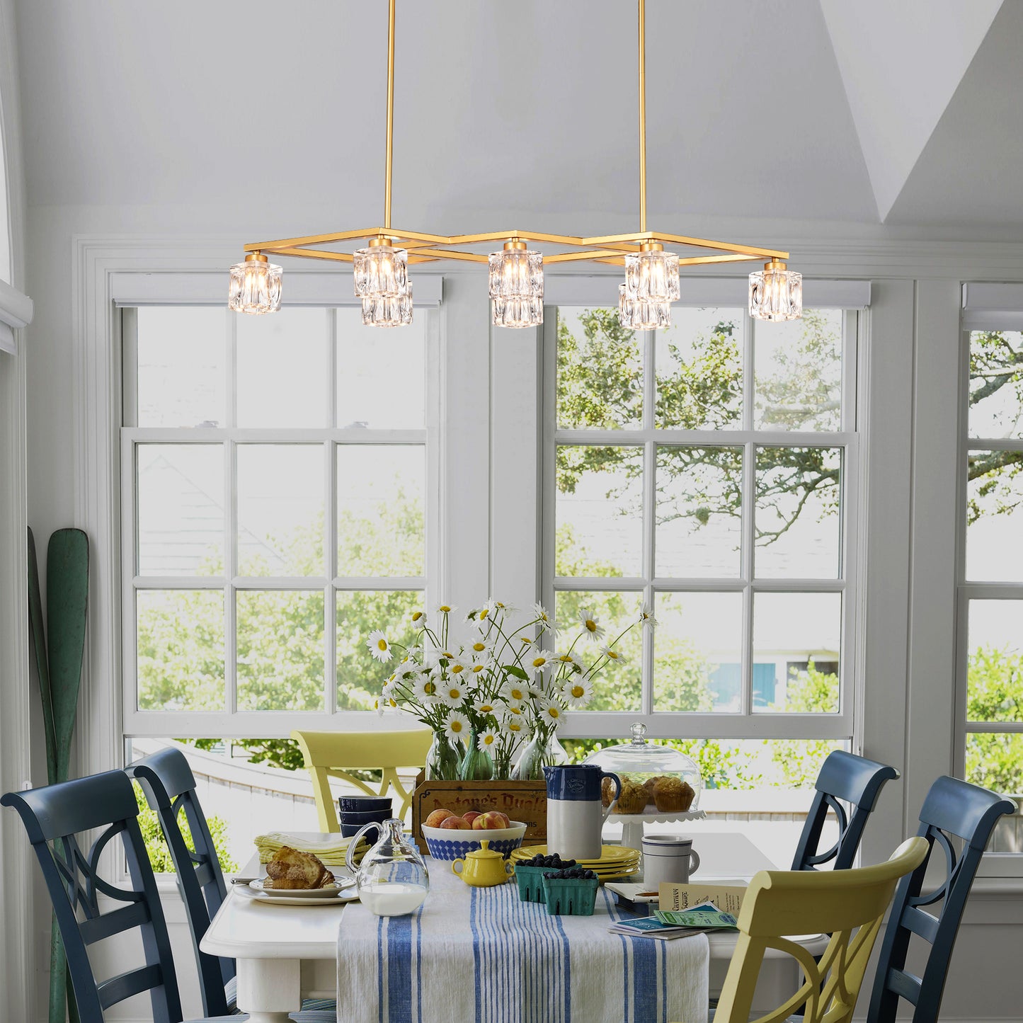 Crystal Chandelier for Dining Room, 8-Light Kitchen Chandelier Light Fixture Modern Metal Industrial Chandeliers for Farmhouse Entryway Living Room--Matte Gold (8*G9 Bulbs Included)