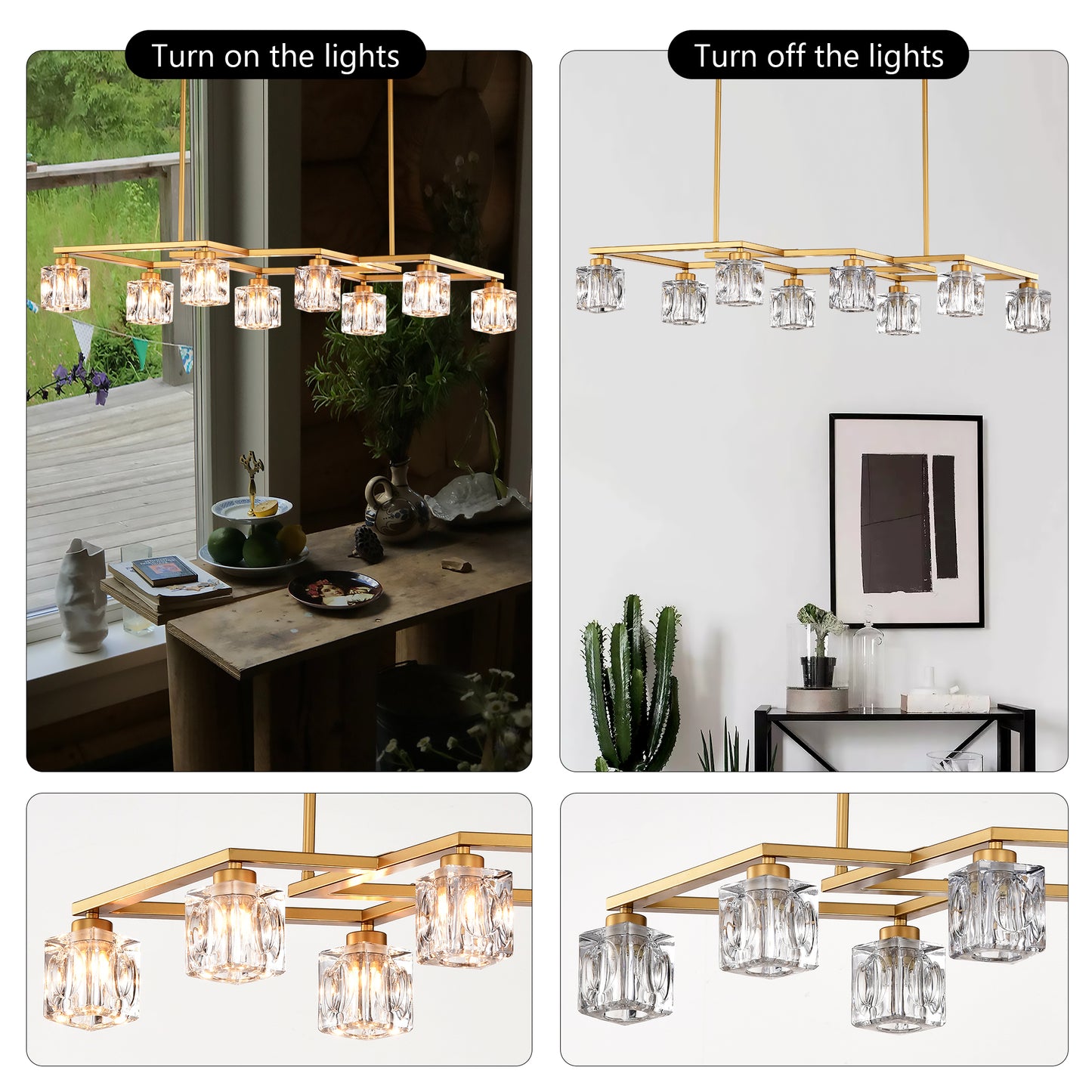 Crystal Chandelier for Dining Room, 8-Light Kitchen Chandelier Light Fixture Modern Metal Industrial Chandeliers for Farmhouse Entryway Living Room--Matte Gold (8*G9 Bulbs Included)