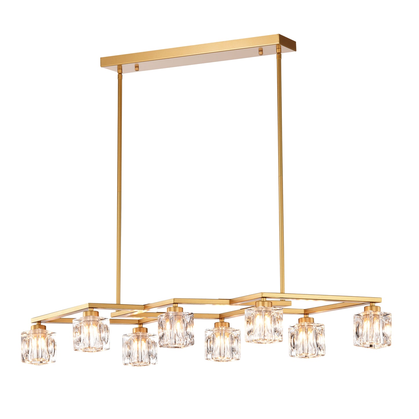 Crystal Chandelier for Dining Room, 8-Light Kitchen Chandelier Light Fixture Modern Metal Industrial Chandeliers for Farmhouse Entryway Living Room--Matte Gold (8*G9 Bulbs Included)