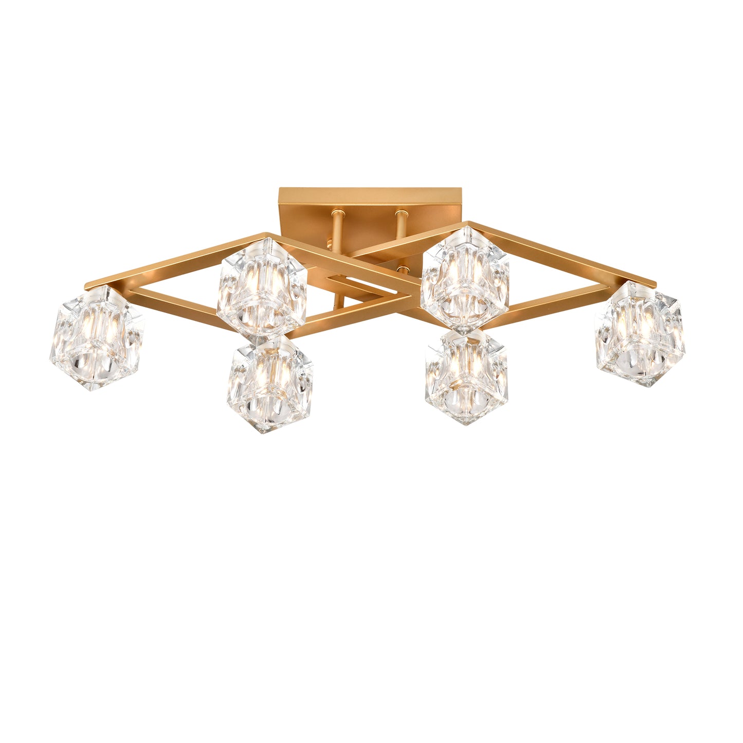 6-Light Crystal Ceiling Light for Dining Room, Modern Ceiling Lamp with Light Fixture For Entryway, Lobby, Kitchen, Bedroom, Living Room, Conference Room, (6*G9 Bulbs Included)--Gold