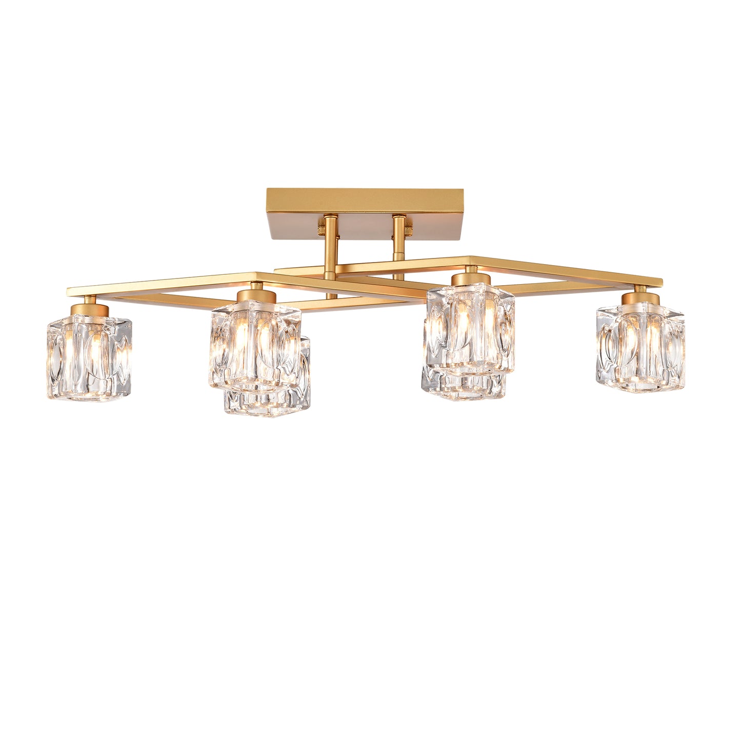 6-Light Crystal Ceiling Light for Dining Room, Modern Ceiling Lamp with Light Fixture For Entryway, Lobby, Kitchen, Bedroom, Living Room, Conference Room, (6*G9 Bulbs Included)--Gold