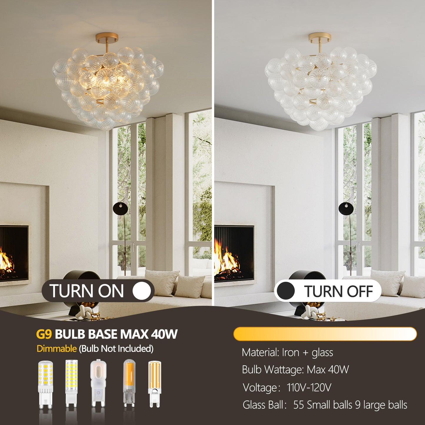 23.6-Inch Gold Ceiling Pendant Light with Threaded Clear Glass Globe Shade – Ideal for Living Room, Dining Room, Kitchen (Non Adjustable Height, No Bulbs)