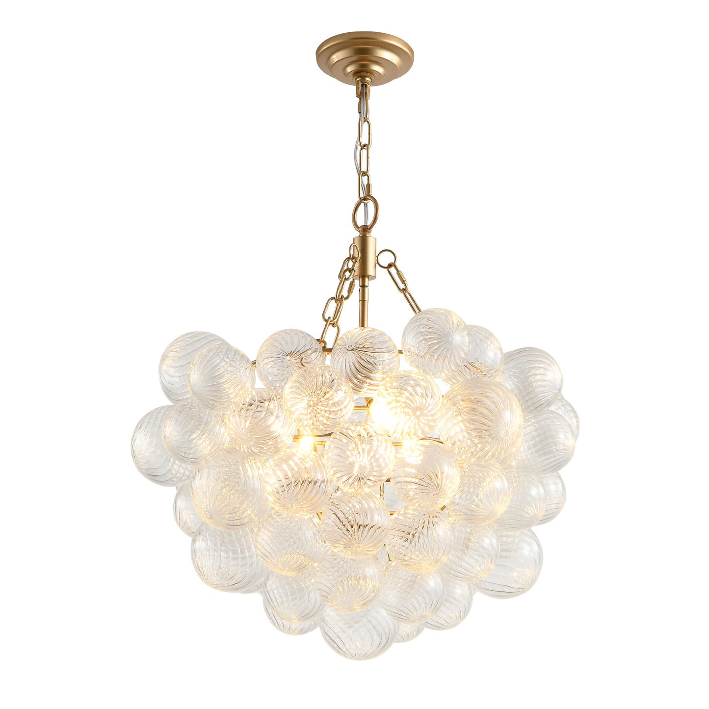 23.6-Inch Gold Pendant Light Chandelier with Threaded Clear Glass Globe Shade – Adjustable Height, Ideal for Living Room, Dining Room, Kitchen (No Bulbs)