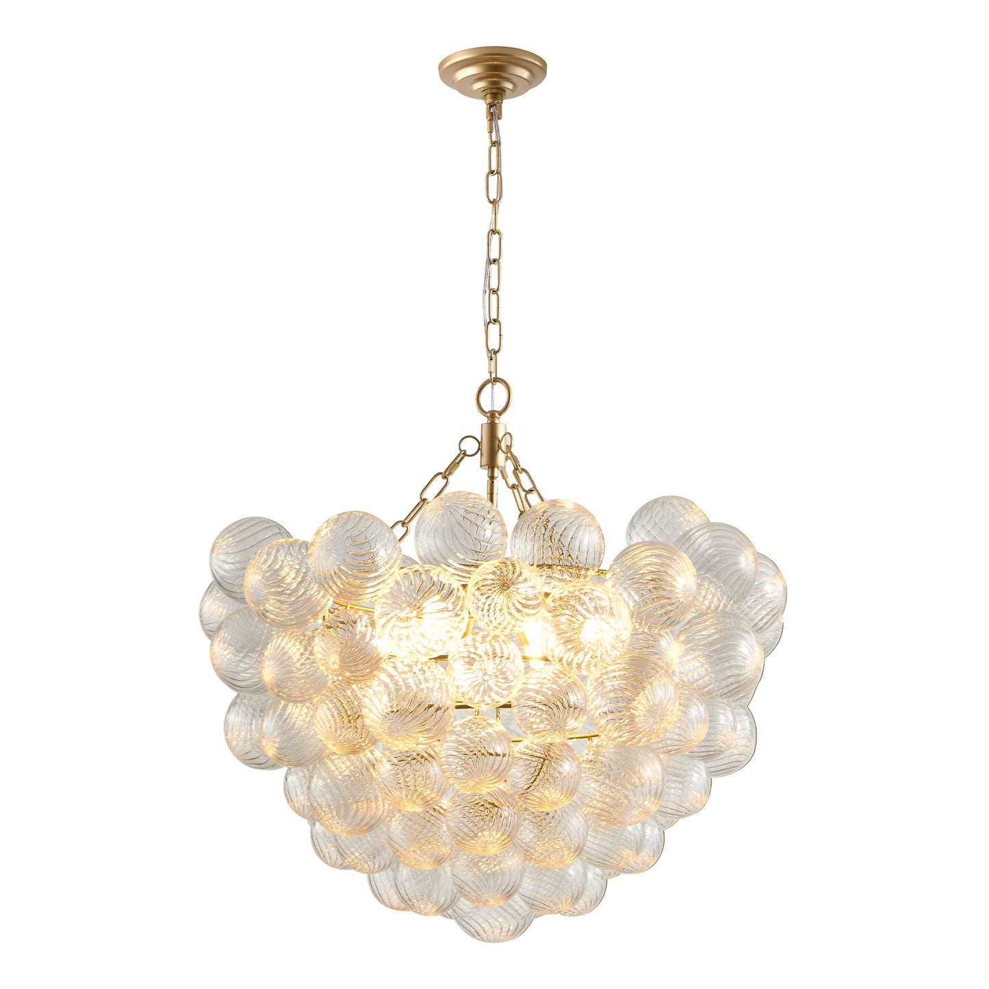 27.5-Inch Gold Pendant Light Chandelier with Threaded Clear Glass Globe Shade – Adjustable Height, Ideal for Living Room, Dining Room, Kitchen (No Bulbs)