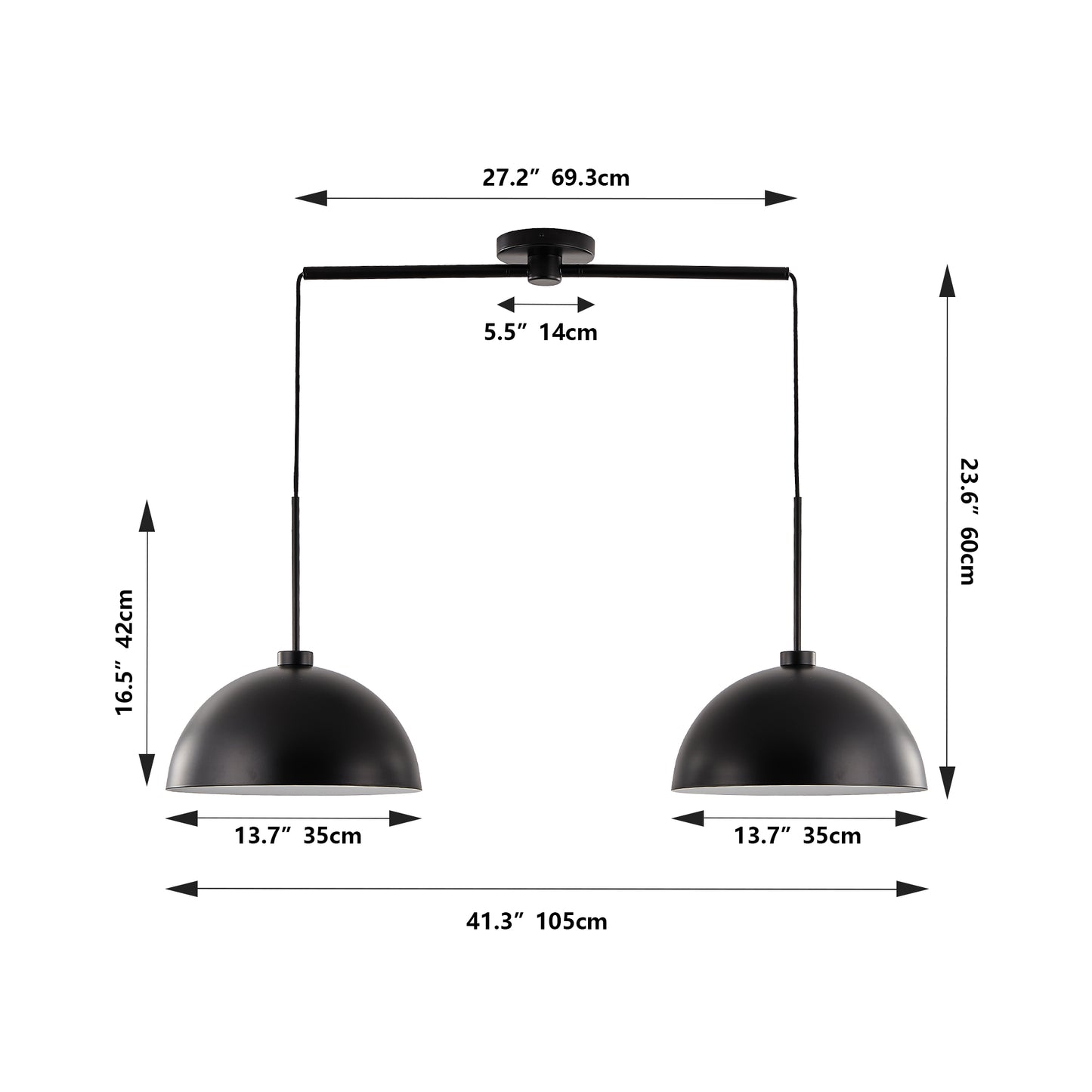 41" Industrial Modern Black Double Pendant Light – Adjustable Ceiling Hanging Lamp with Matte Finish for Dining Room, Kitchen, or Living Room – Stylish and Durable Lighting Fixture (No Bulbs)