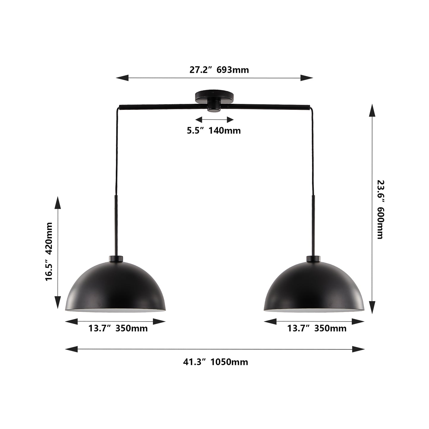 41" Industrial Modern Black Double Pendant Light – Adjustable Ceiling Hanging Lamp with Matte Finish for Dining Room, Kitchen, or Living Room – Stylish and Durable Lighting Fixture (No Bulbs)