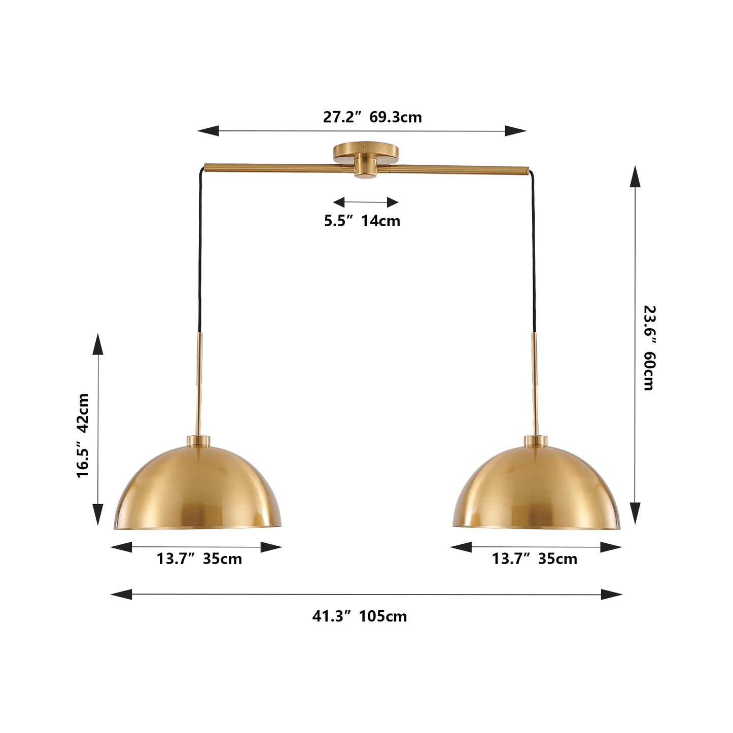 41" Industrial Modern Copper Color Double Pendant Light – Adjustable Ceiling Hanging Lamp with Bright Finish for Dining Room, Kitchen, or Living Room – Stylish and Durable Lighting Fixture (No Bulbs)