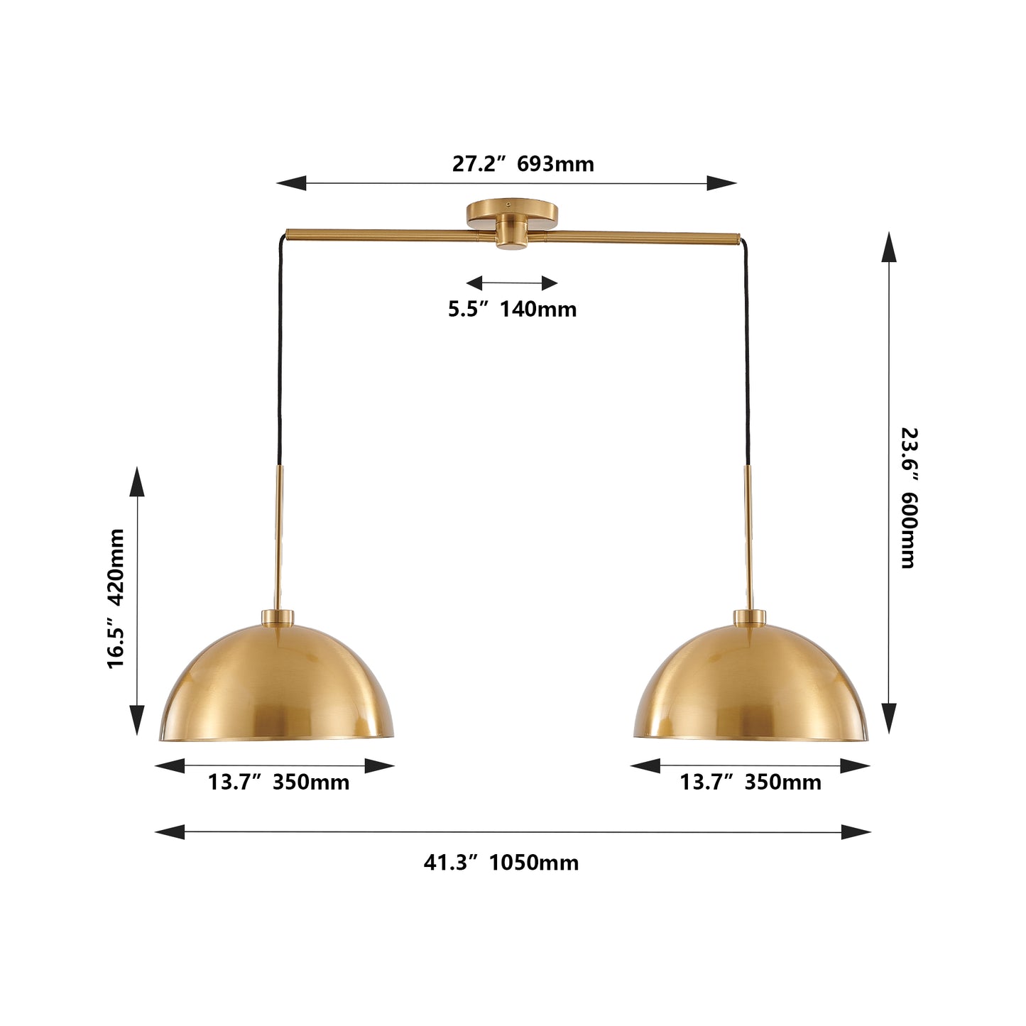 41" Industrial Modern Copper Color Double Pendant Light – Adjustable Ceiling Hanging Lamp with Bright Finish for Dining Room, Kitchen, or Living Room – Stylish and Durable Lighting Fixture (No Bulbs)