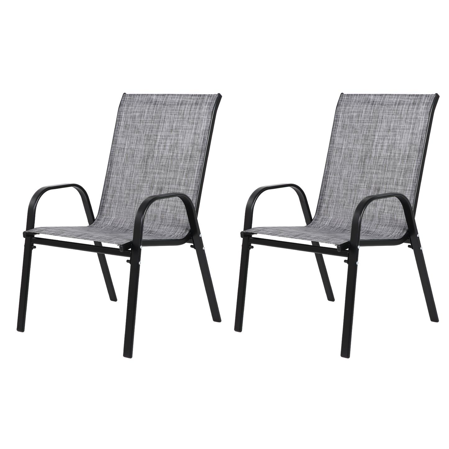 2 Piece Patio Chairs, Outdoor Camping Chairs with Breathable Textilene Fabric, Set of 2 Garden Chairs with Armrest High Backrest for Garden Patio Pool Beach Yard Space Saving ( Grey)