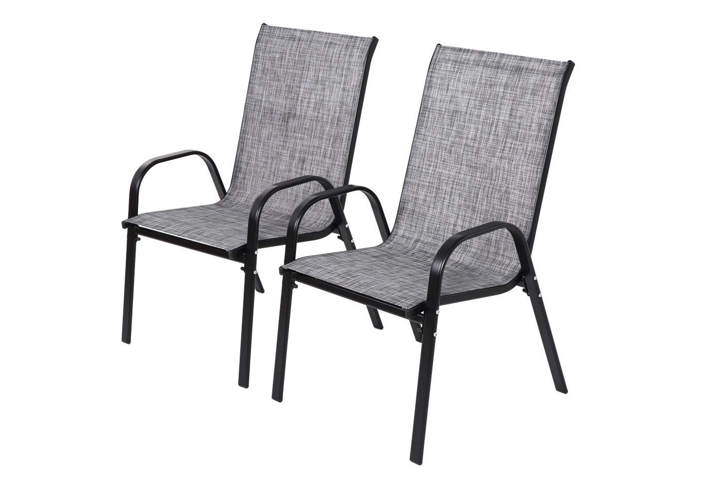 2 Piece Patio Chairs, Outdoor Camping Chairs with Breathable Textilene Fabric, Set of 2 Garden Chairs with Armrest High Backrest for Garden Patio Pool Beach Yard Space Saving ( Grey)