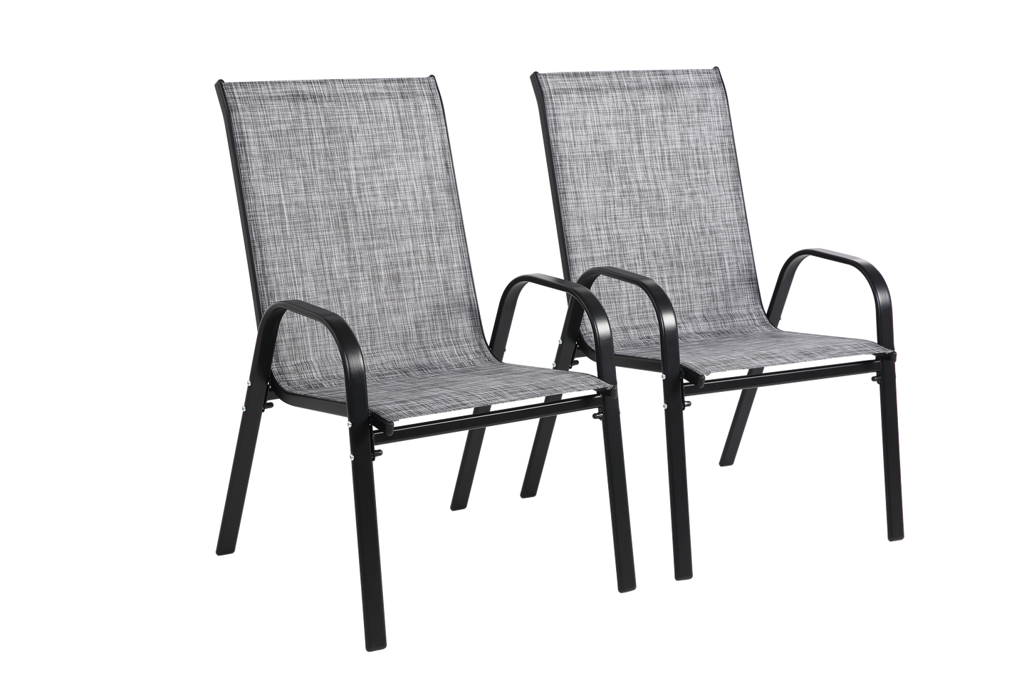 2 Piece Patio Chairs, Outdoor Camping Chairs with Breathable Textilene Fabric, Set of 2 Garden Chairs with Armrest High Backrest for Garden Patio Pool Beach Yard Space Saving ( Grey)