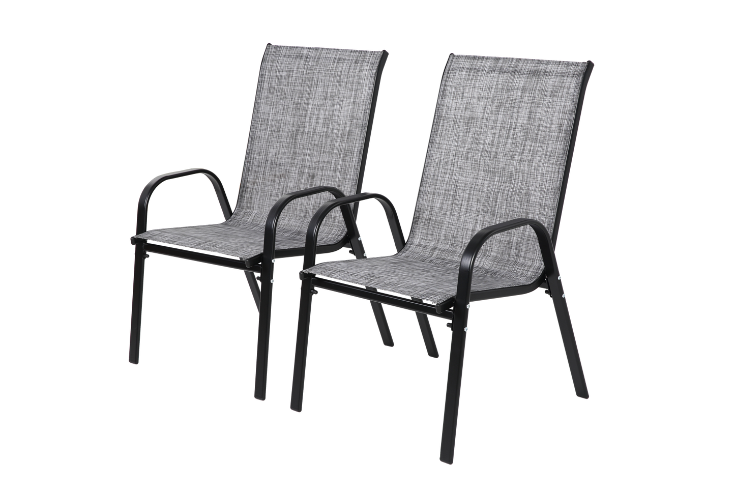 2 Piece Patio Chairs, Outdoor Camping Chairs with Breathable Textilene Fabric, Set of 2 Garden Chairs with Armrest High Backrest for Garden Patio Pool Beach Yard Space Saving ( Grey)