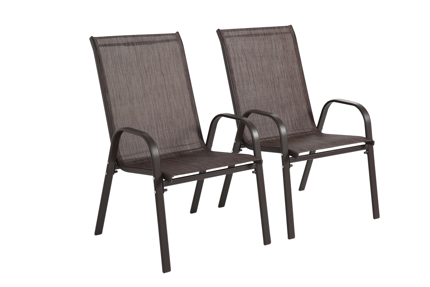 2 Piece Patio Chairs, Outdoor Camping Chairs with Breathable Textilene Fabric, Set of 2 Garden Chairs with Armrest High Backrest for Garden Patio Pool Beach Yard Space Saving ( Brown)
