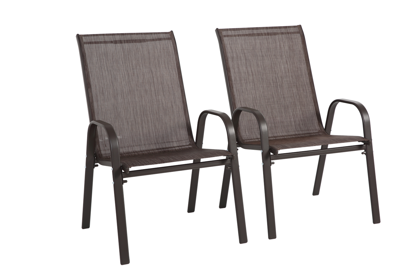 2 Piece Patio Chairs, Outdoor Camping Chairs with Breathable Textilene Fabric, Set of 2 Garden Chairs with Armrest High Backrest for Garden Patio Pool Beach Yard Space Saving ( Brown)