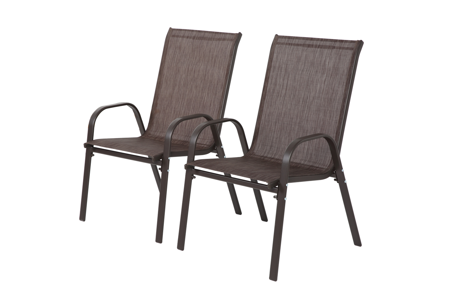 2 Piece Patio Chairs, Outdoor Camping Chairs with Breathable Textilene Fabric, Set of 2 Garden Chairs with Armrest High Backrest for Garden Patio Pool Beach Yard Space Saving ( Brown)