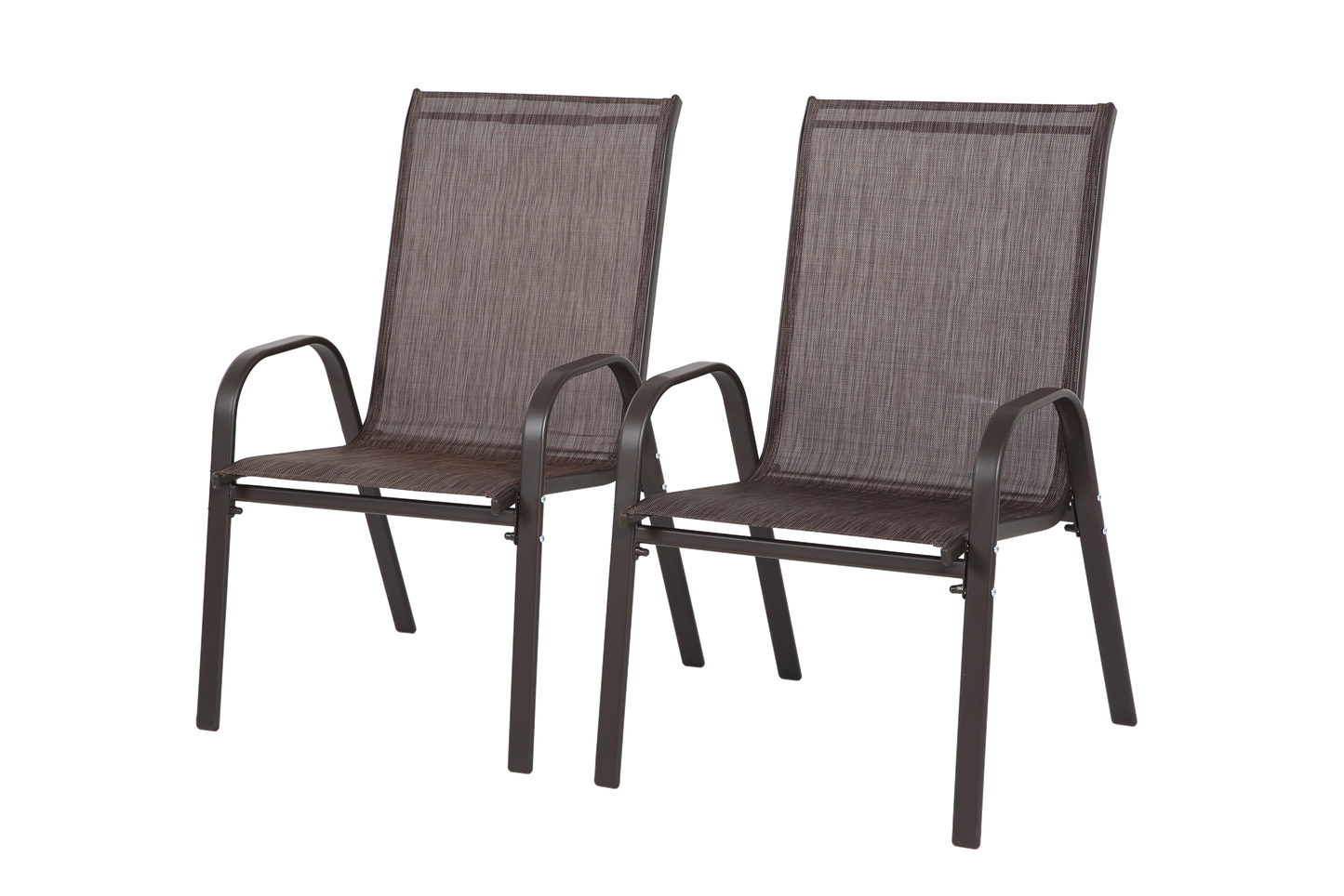 2 Piece Patio Chairs, Outdoor Camping Chairs with Breathable Textilene Fabric, Set of 2 Garden Chairs with Armrest High Backrest for Garden Patio Pool Beach Yard Space Saving ( Brown)