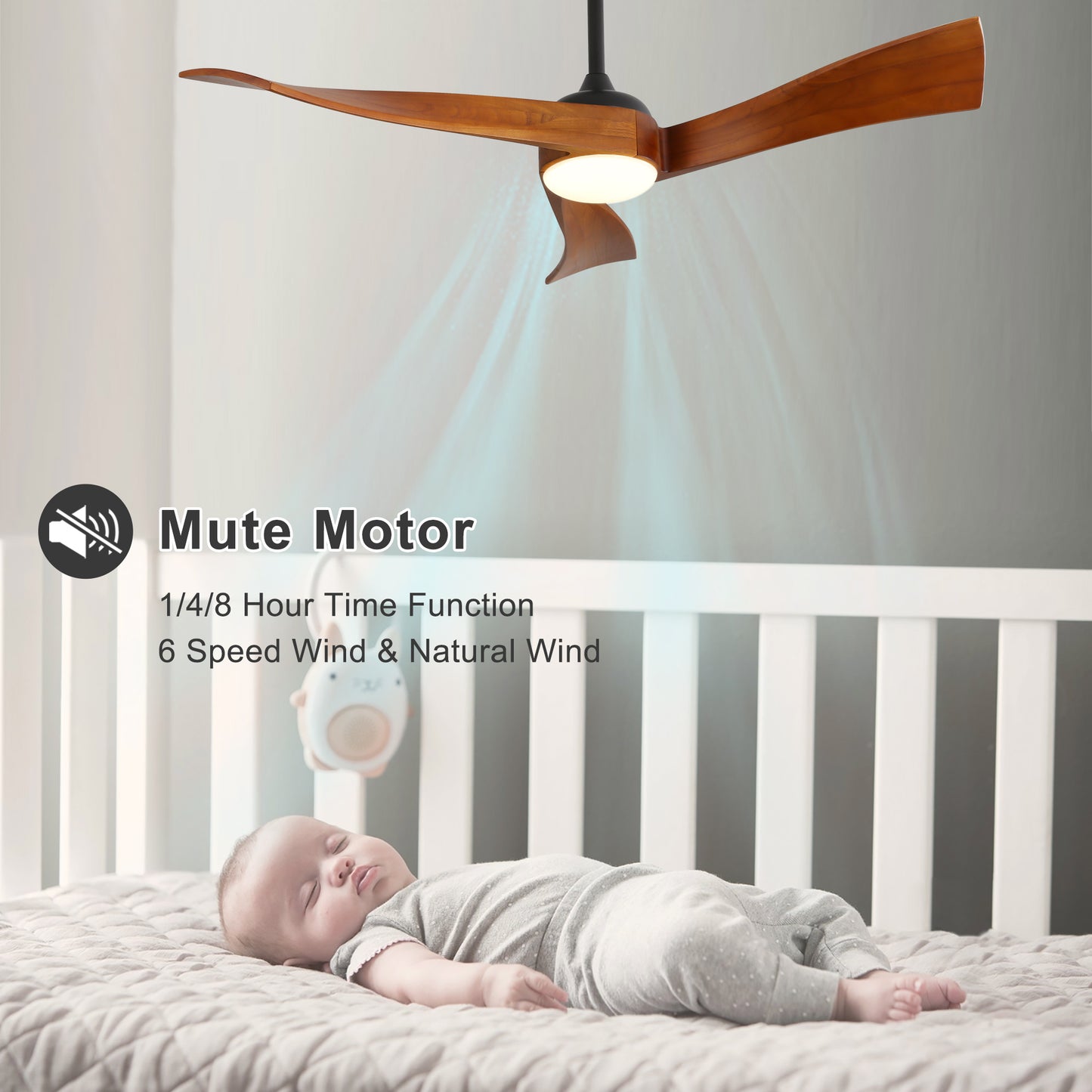 52 Inch Ceiling Fan With Dimmable 3 Color Led Light 3 Solid Wood Blades Remote Control Reversible DC Motor Matte Black For Home