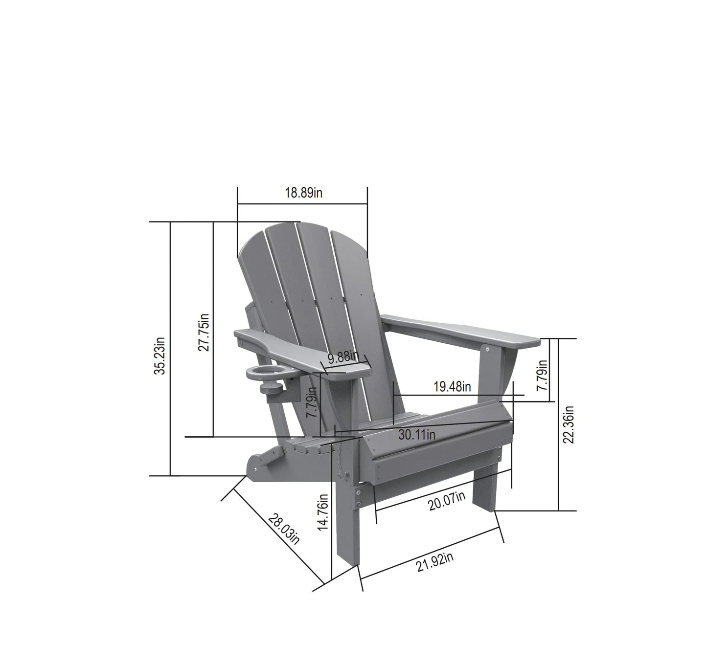 Folding Adirondack Chair with Side Table, 3-Piece Adirondack Chair Set with Wood Texture, Navy Blue(includes 2 Chairs and 1 Table)