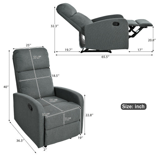 Modern Recliner Manual Recliner Home Theater Manual Recliner Chair with Adjustable Backrest for Living Room,Charcoal