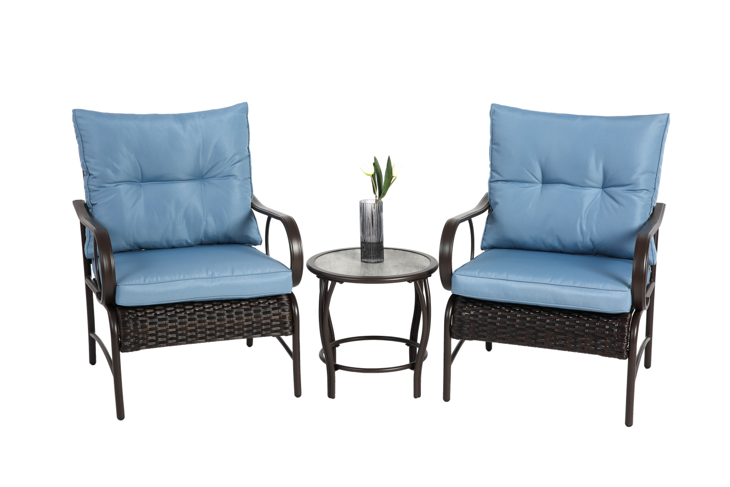 3 Pieces Patio Set Outdoor Wicker Furniture Sets Modern Rattan Chair Conversation Sets with Coffee Table