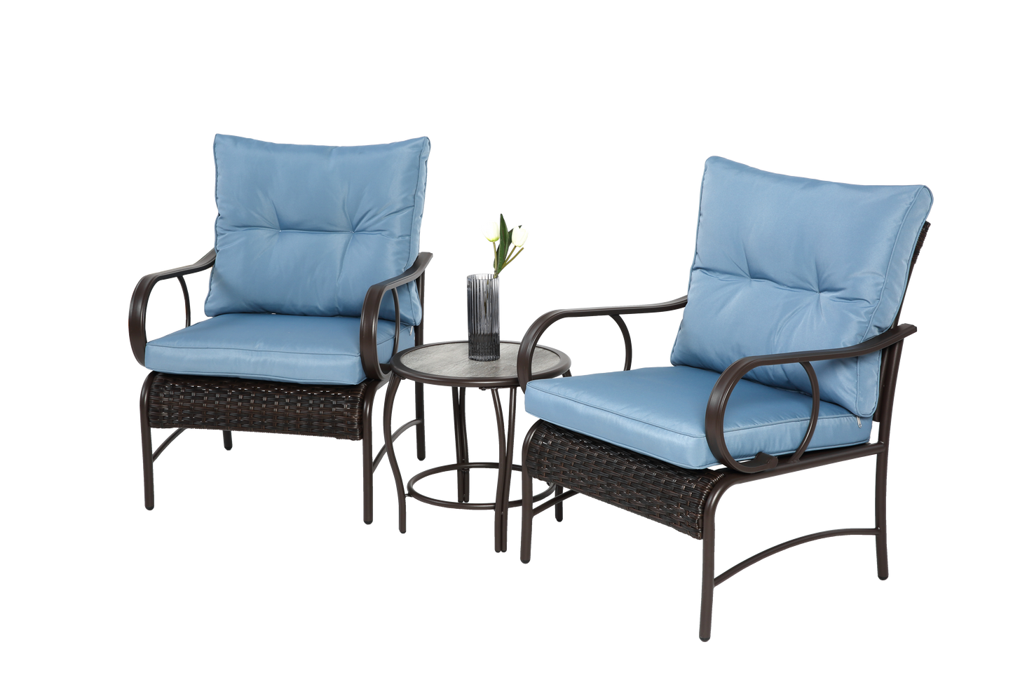 3 Pieces Patio Set Outdoor Wicker Furniture Sets Modern Rattan Chair Conversation Sets with Coffee Table
