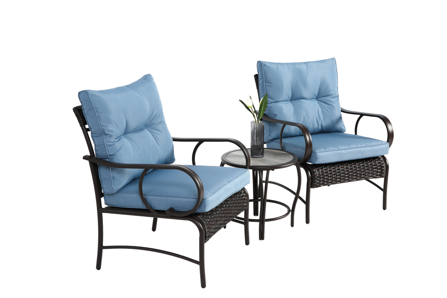 3 Pieces Patio Set Outdoor Wicker Furniture Sets Modern Rattan Chair Conversation Sets with Coffee Table