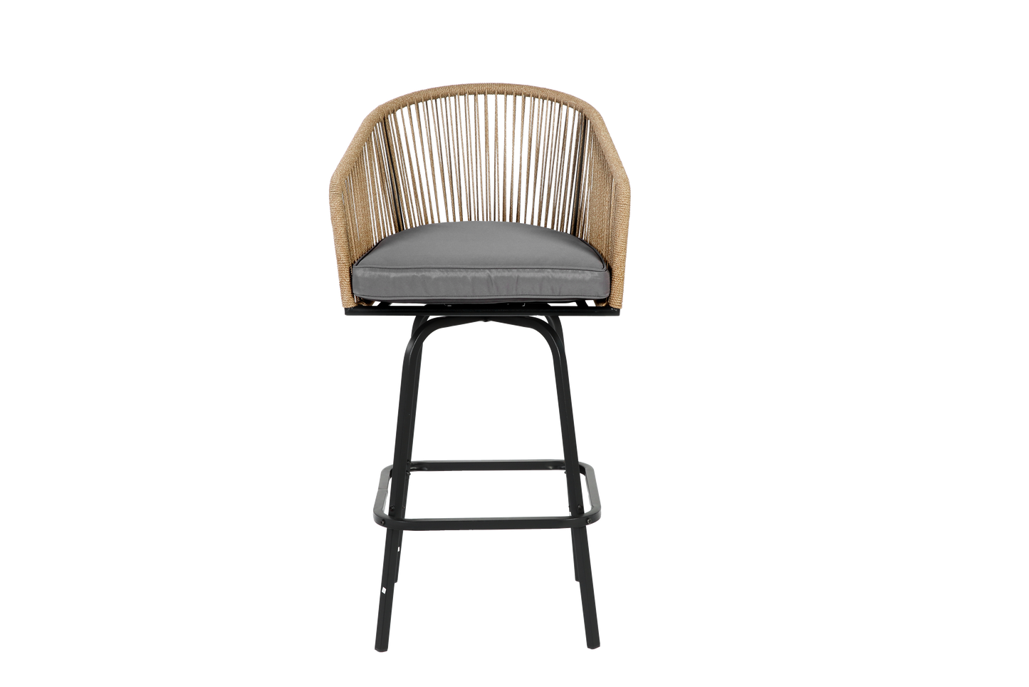 3pcs Outdoor Bar Set, Patio Bar Table and Chairs Set, Bar Height Patio Set - 2 x Swivel Bar Chairs , 1 x Round Bar Table(DPC Wood-Like)-Grey