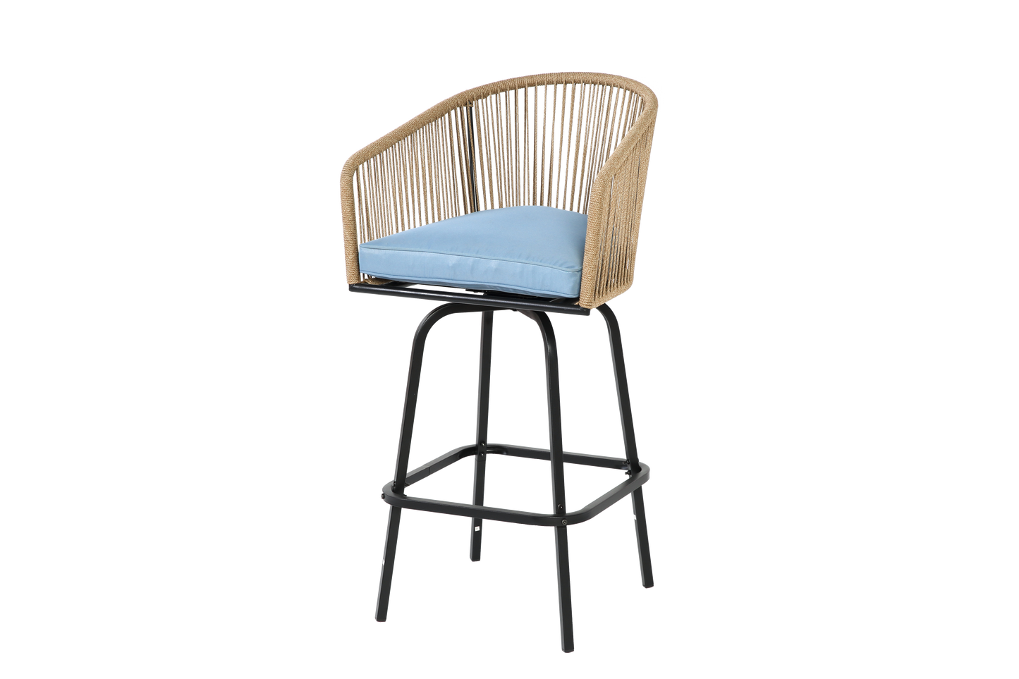 3pcs Outdoor Bar Set, Patio Bar Table and Chairs Set, Bar Height Patio Set - 2 x Swivel Bar Chairs , 1 x Round Bar Table(DPC Wood-Like)-Blue