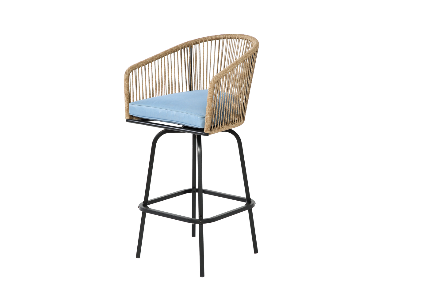 3pcs Outdoor Bar Set, Patio Bar Table and Chairs Set, Bar Height Patio Set - 2 x Swivel Bar Chairs , 1 x Round Bar Table(DPC Wood-Like)-Blue