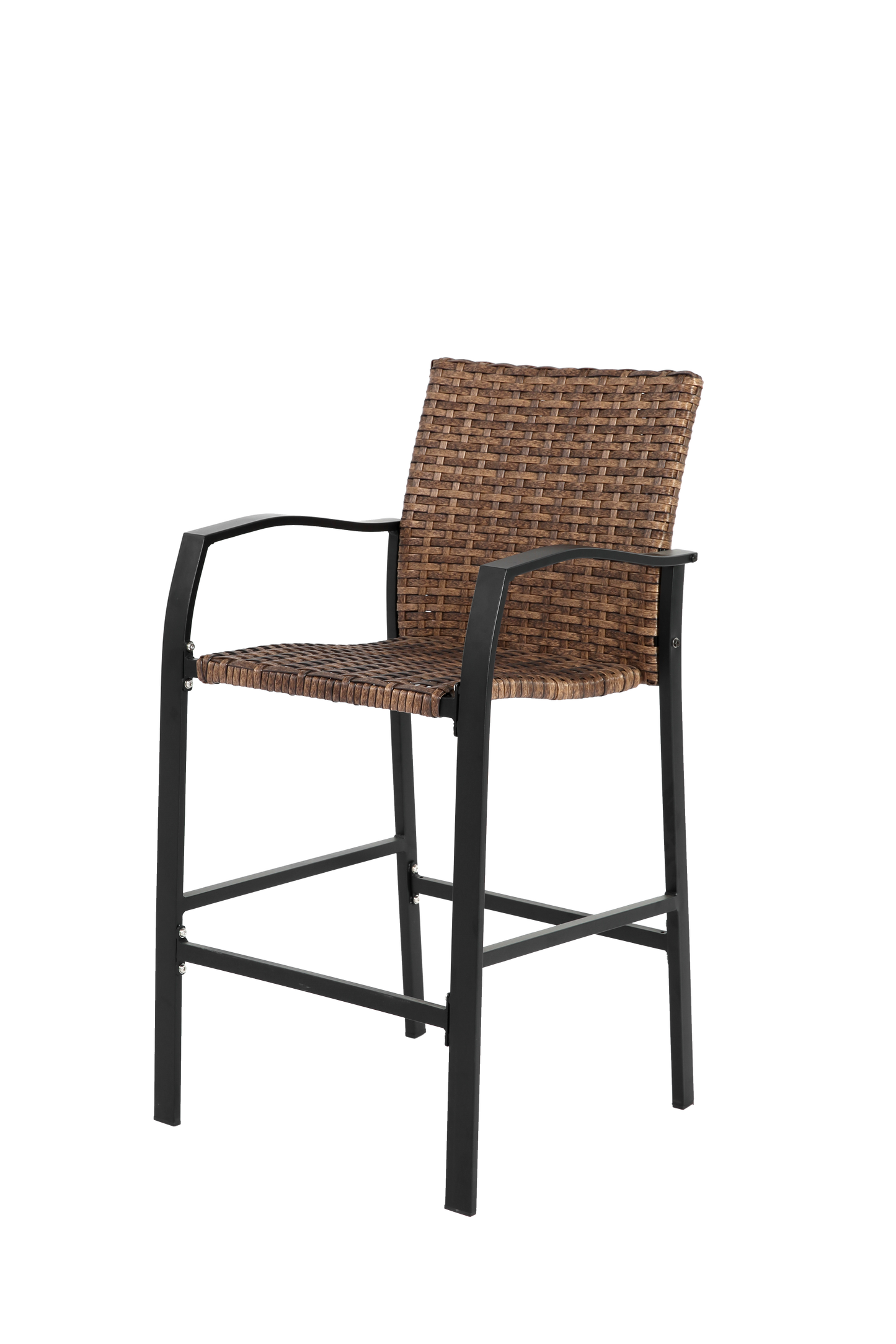 3 Pieces Outdoor Bar Stools Set,Rattan Bar Chairs,with glass table top, Wicker Bar Stools for Backyard, Garden, Pool, Balcony and Deck, Brown