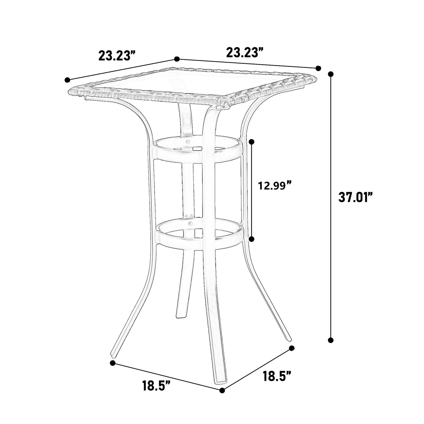 3 Pieces Outdoor Bar Stools Set,Rattan Bar Chairs,with glass table top, Wicker Bar Stools for Backyard, Garden, Pool, Balcony and Deck, Brown