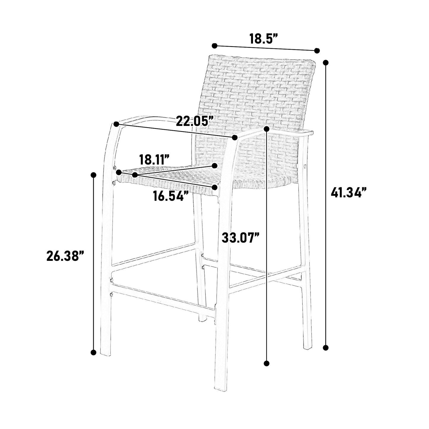 3 Pieces Outdoor Bar Stools Set,Rattan Bar Chairs,with glass table top, Wicker Bar Stools for Backyard, Garden, Pool, Balcony and Deck, Brown
