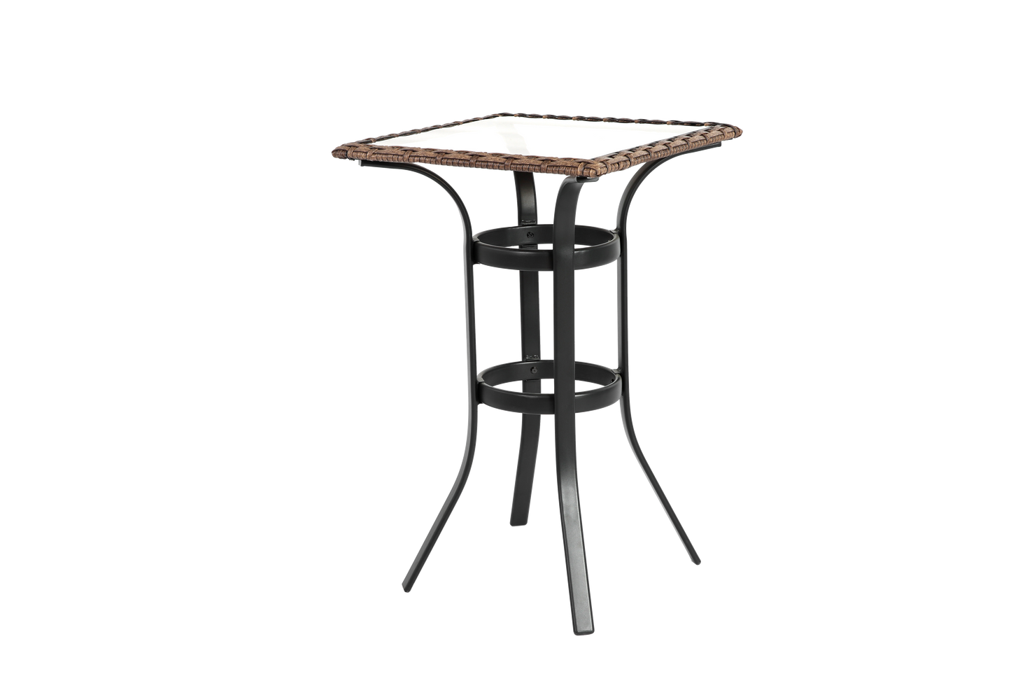 3 Pieces Outdoor Bar Stools Set,Rattan Bar Chairs,with glass table top, Wicker Bar Stools for Backyard, Garden, Pool, Balcony and Deck, Brown