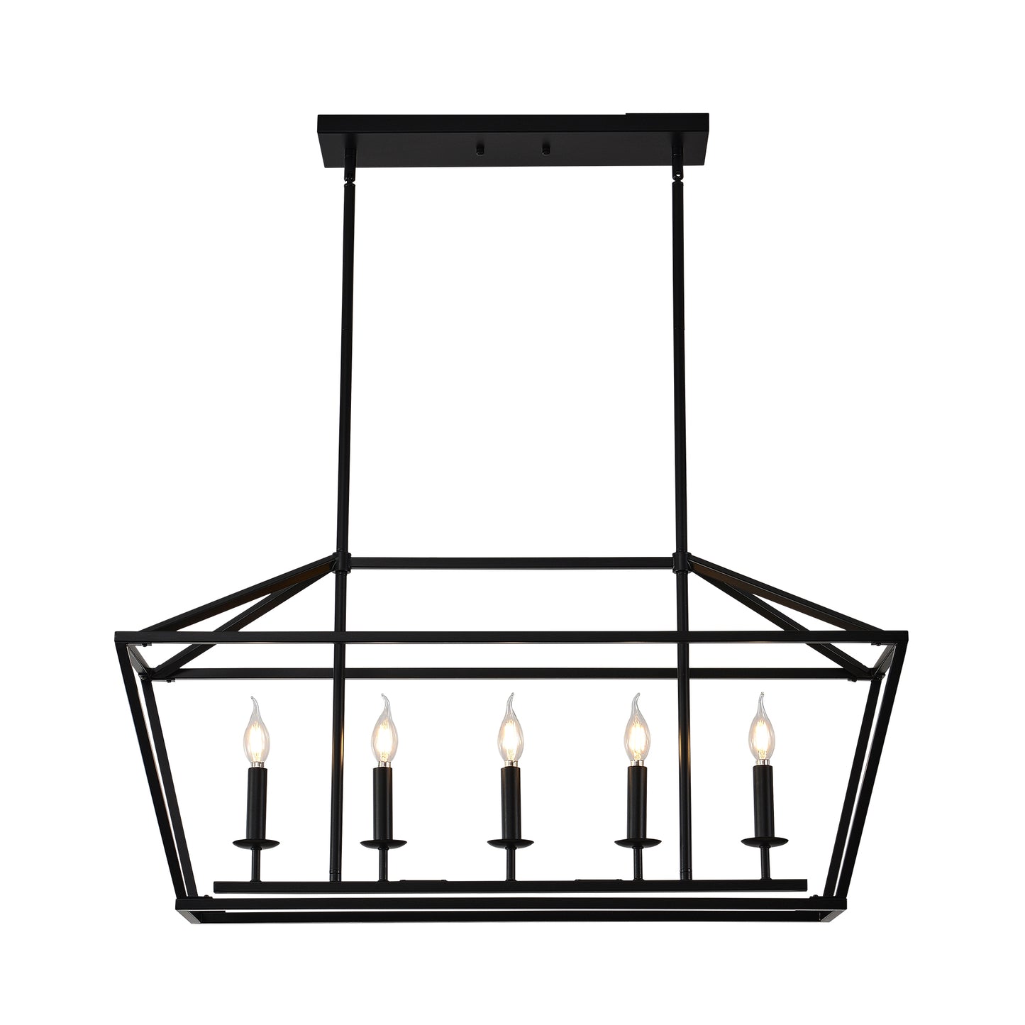 5-Light Farmhouse Kitchen Island Lighting,5 Light Industrial Linear Chandelier for Dining Room Metal Matte Black Finish Hanging Pendant Light Fixture for Bedroom Living Room Hallway Conference Room